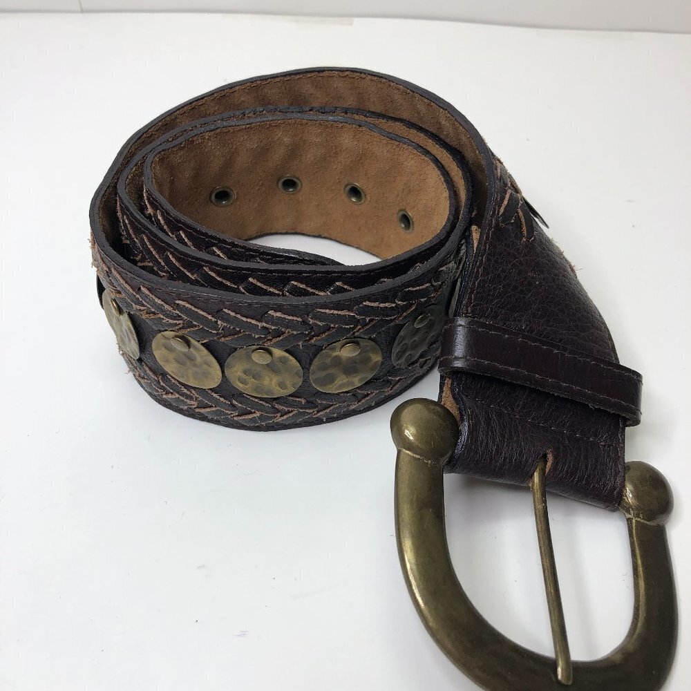 𝅺BRASS Forged Metal Leather Belt M